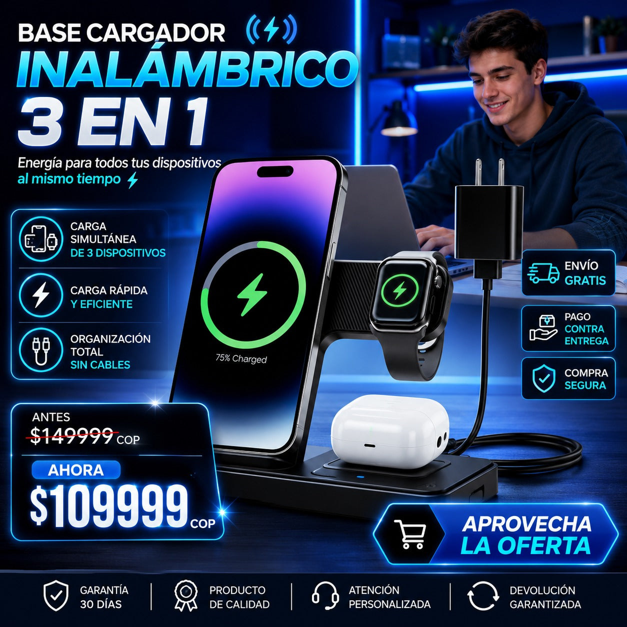 Base Cargador 3 En 1